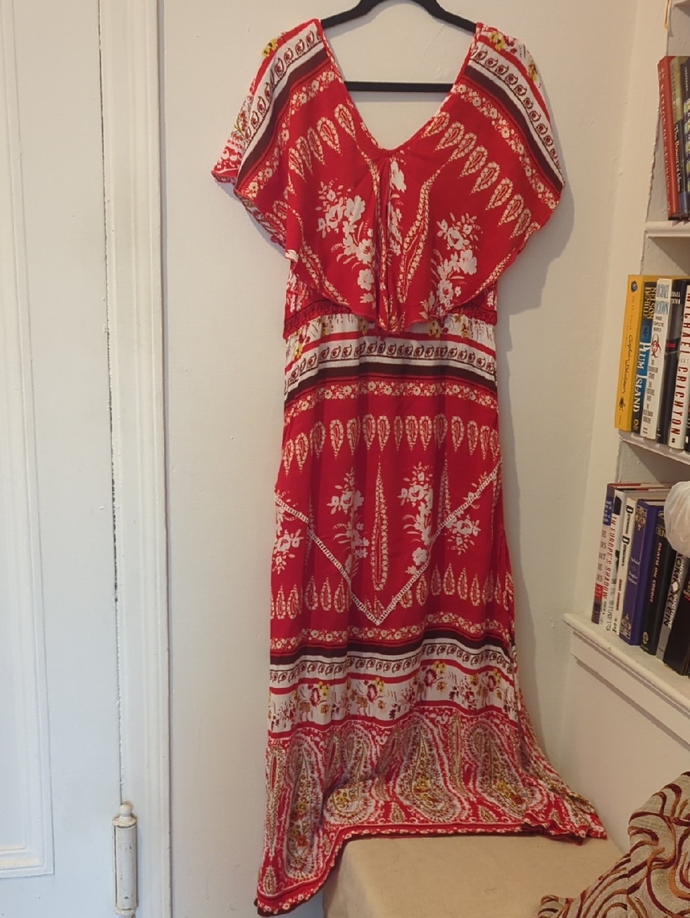Raga Red Floral V-Neck Maxi Dress - Casual Women's Summer Dress Size M